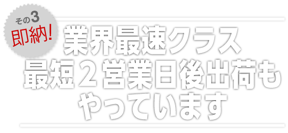 業界最速クラス最短2営業日後出荷もやっています